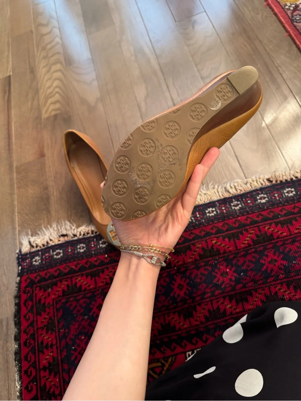 Tory Burch Tan Leather open toe wedge heel